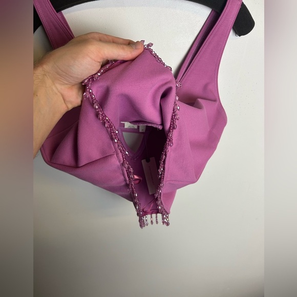 NWT Anthropologie Size XS Crystal Fringe Beaded Stretch Crop Tank Top Purple - Picture 6 of 14